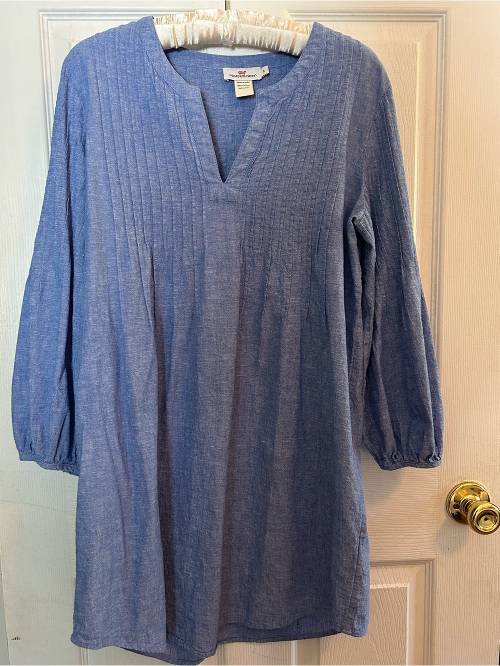 Vineyard Vines Chambray Tunic Dress Swim Cover-Up Linen Cotton Long Sleeve S